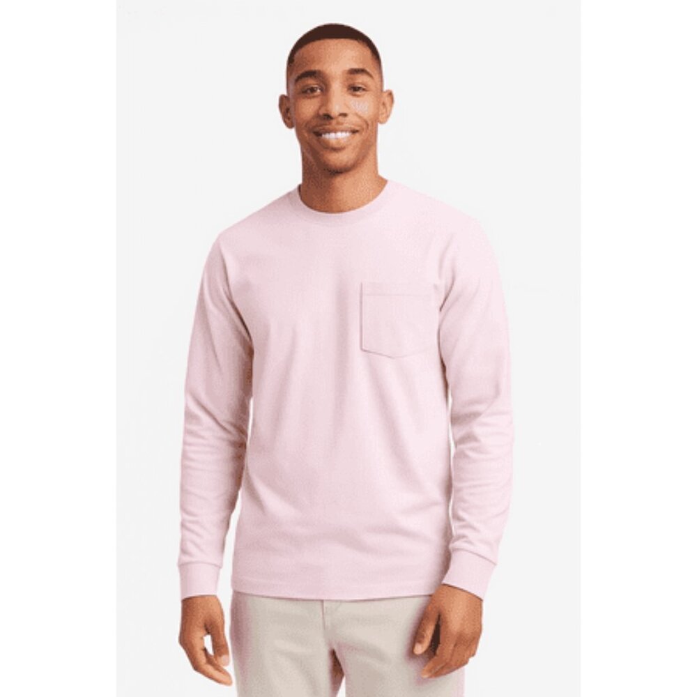 Men s Long Sleeve Pocket T-Shirt - Light Pink - Size Large